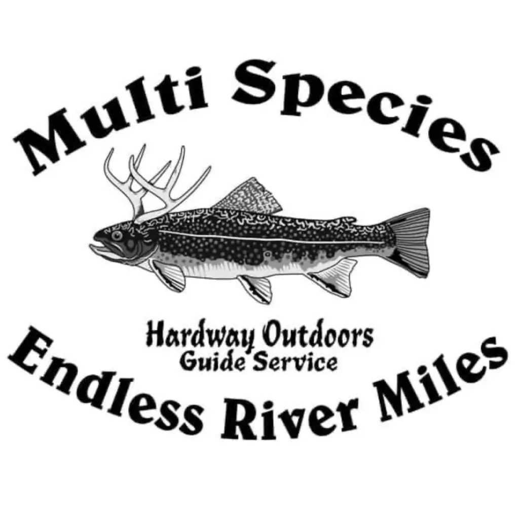 Logo featuring a fish with antlers and text about multi-species fishing guide service.