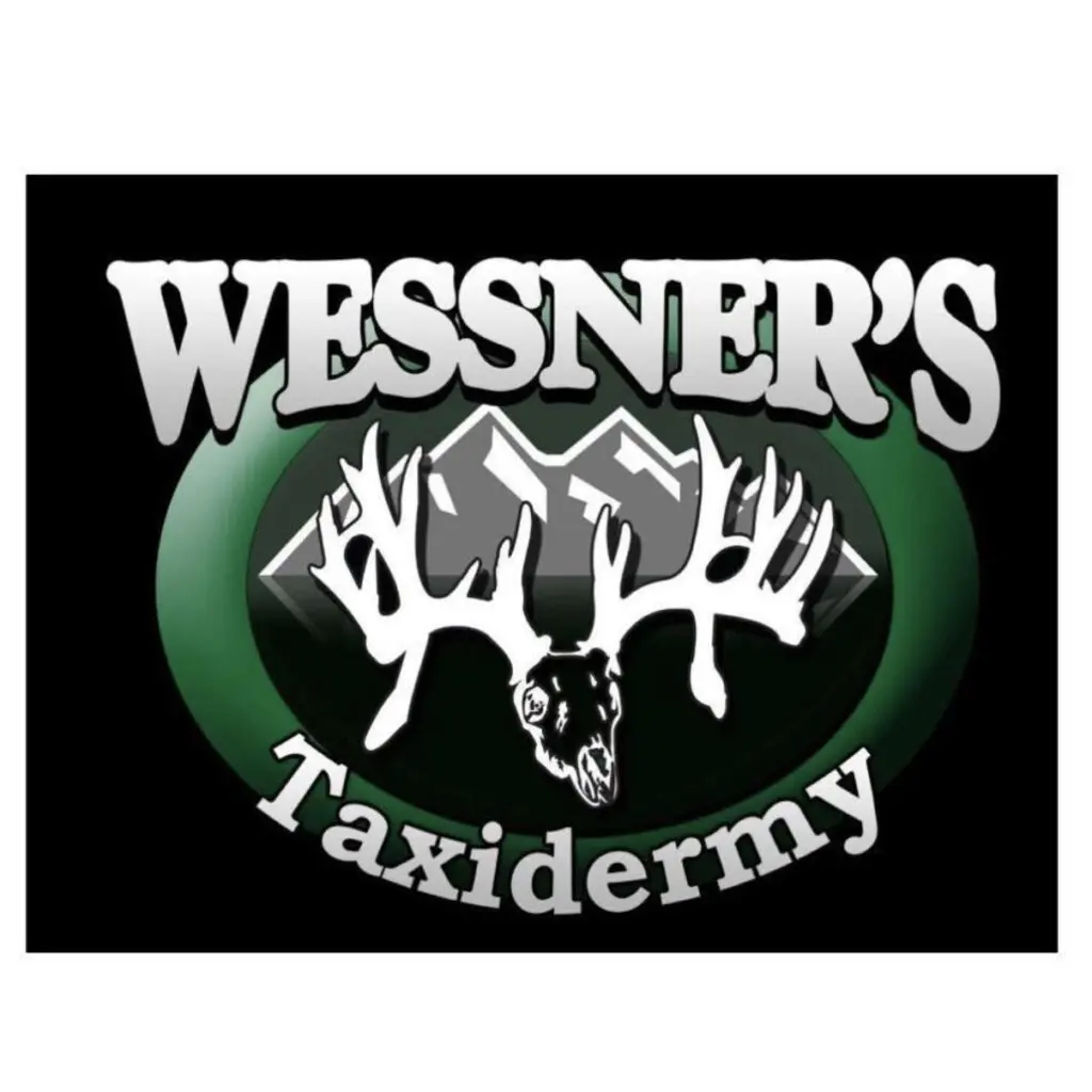 Logo for Wessner's Taxidermy with deer antlers graphic.