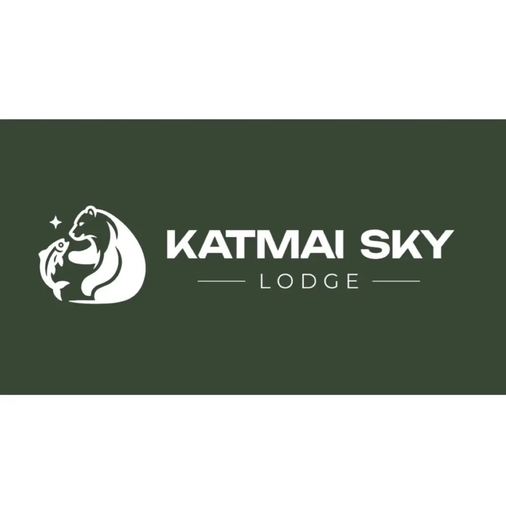 Logo of Katmai Sky Lodge featuring a bear and mountain design.