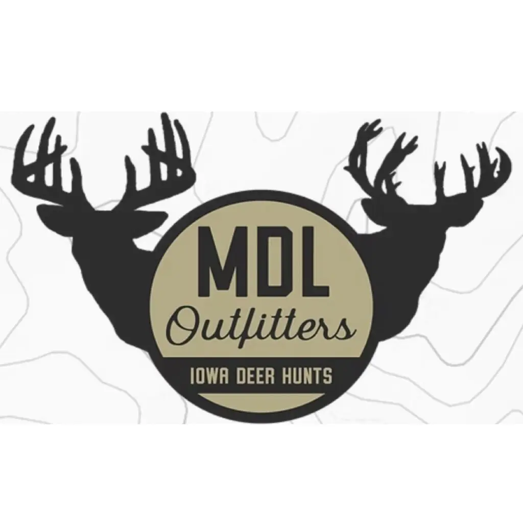 Logo of MDL Outfitters featuring two deer heads and hunting theme.