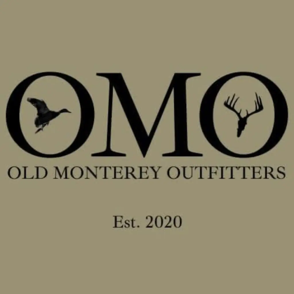 Logo of Old Monterey Outfitters featuring bird and deer icons.
