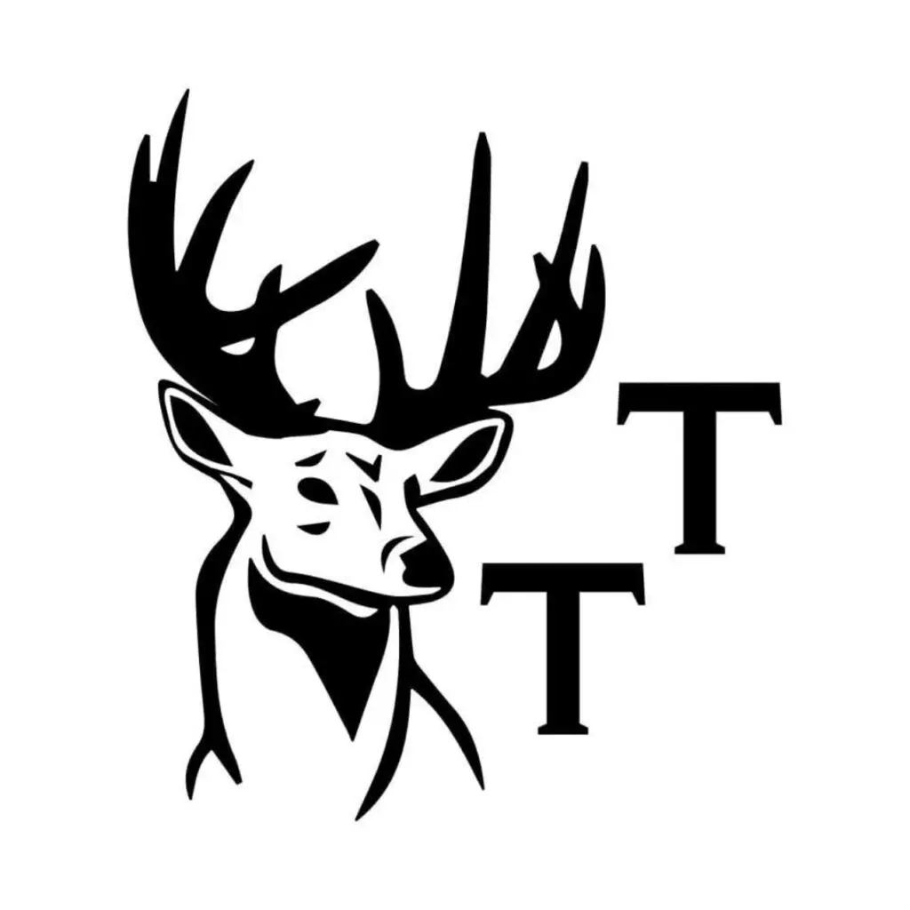 A stylized deer head with large antlers and two letter Ts.