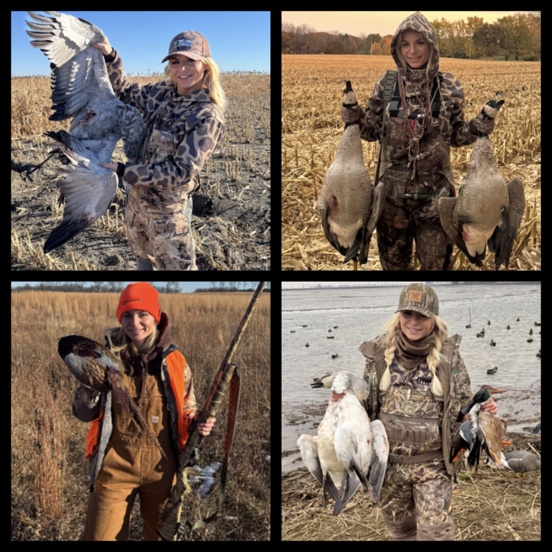 Four women hunters holding harvested waterfowl